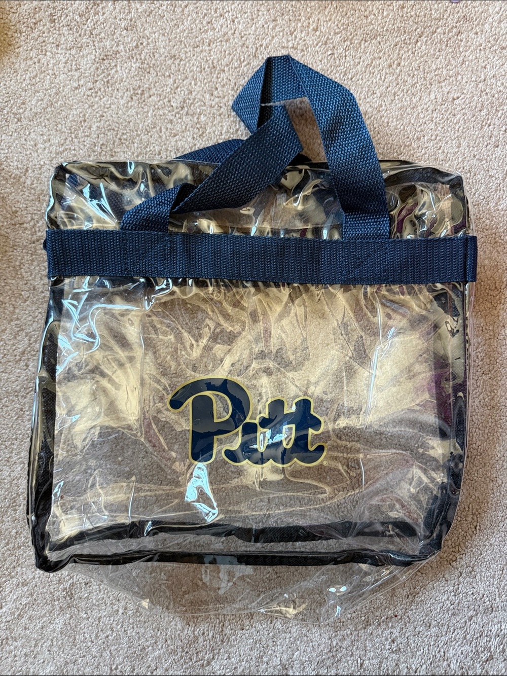Pitt Clear PVC Tote Bag with Navy Handles